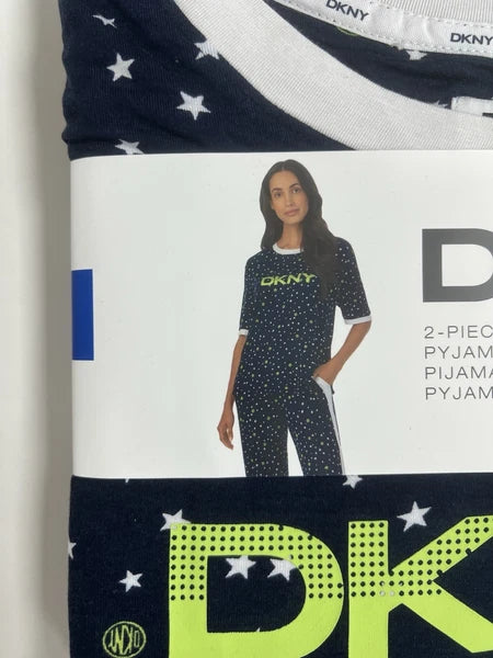 DKNY Pyjama 2 Piece Set Navy & Green Size Large Brand New In Original Packaging