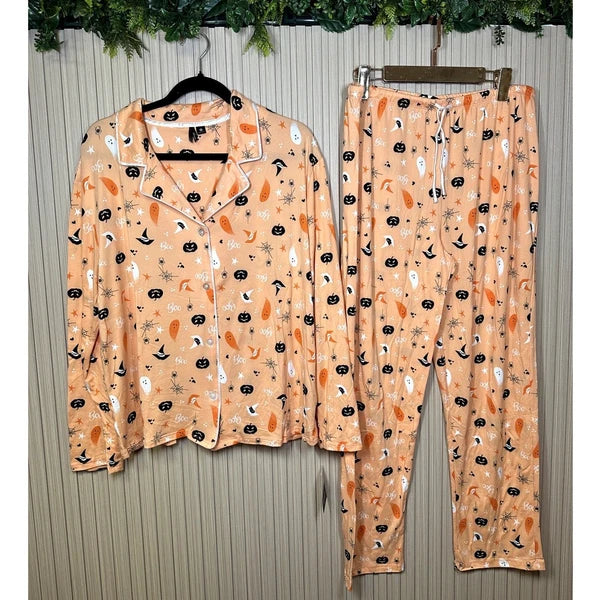 Kensie 2-Piece Women's Halloween Boo Orange Pajamas Set Size XL