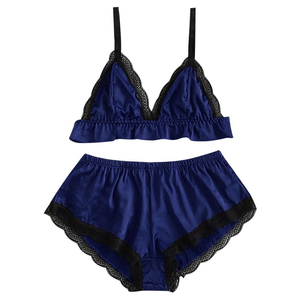 Women Satin Silk Sleepwear Set Top Shorts Nightwear Sexy Lingerie Pajamas-Set