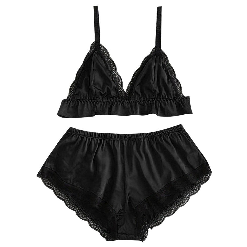 Women Satin Silk Sleepwear Set Top Shorts Nightwear Sexy Lingerie Pajamas-Set