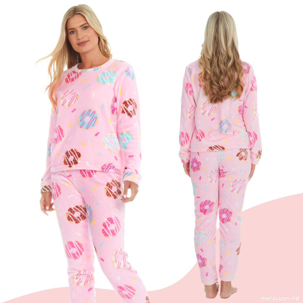 Mini Me Mum & Daughter Long Sleeved Plush Fleece Matching Pyjama Sets PJ's Pink