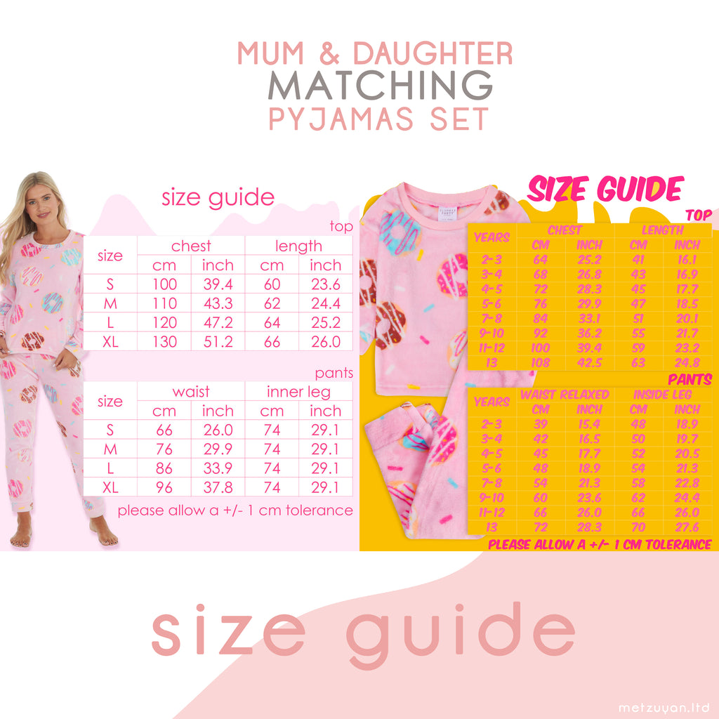 Mini Me Mum & Daughter Long Sleeved Plush Fleece Matching Pyjama Sets PJ's Pink
