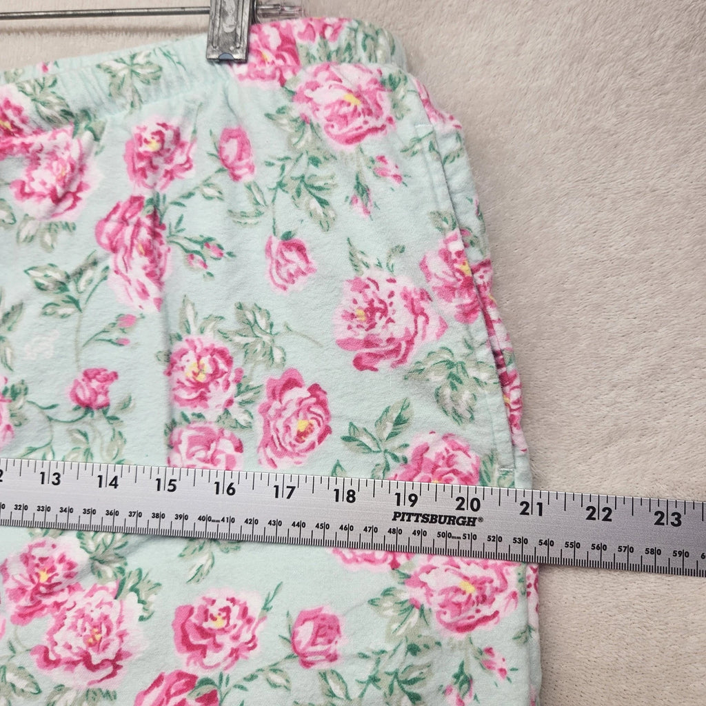 Lanz Of Salzburg Pajama Set Womens Green Floral Flannel Ruffle Cotton Grandma