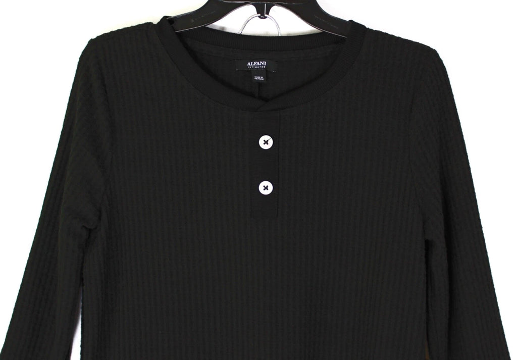ALFANI Thermal Henley Pajama Set Size Medium Pockets Classic Black Retail $69.50