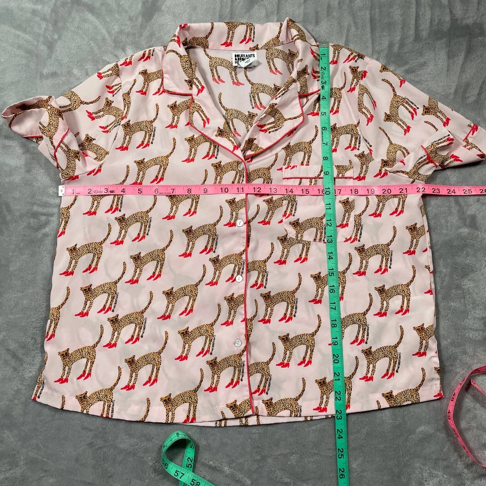 Bouffants Broken Hearts Pajama Set Women Large Pink Cheetah Novelty Sleep Lounge