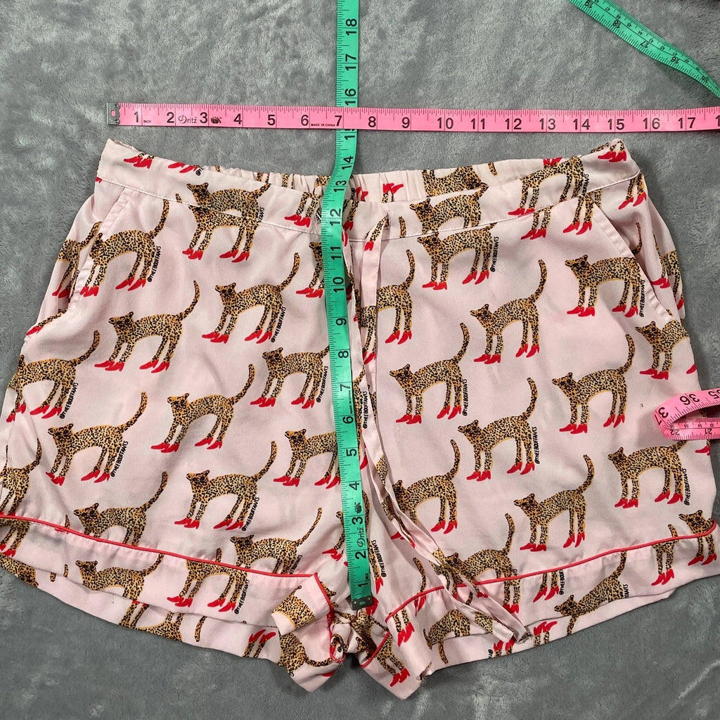 Bouffants Broken Hearts Pajama Set Women Large Pink Cheetah Novelty Sleep Lounge