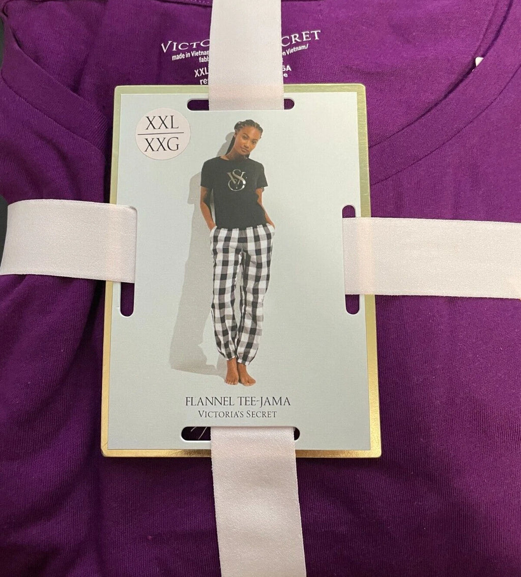 Victoria Secret Pajama Set Womens 2XL Regular Flannel Jogger Tee Purple Plaid