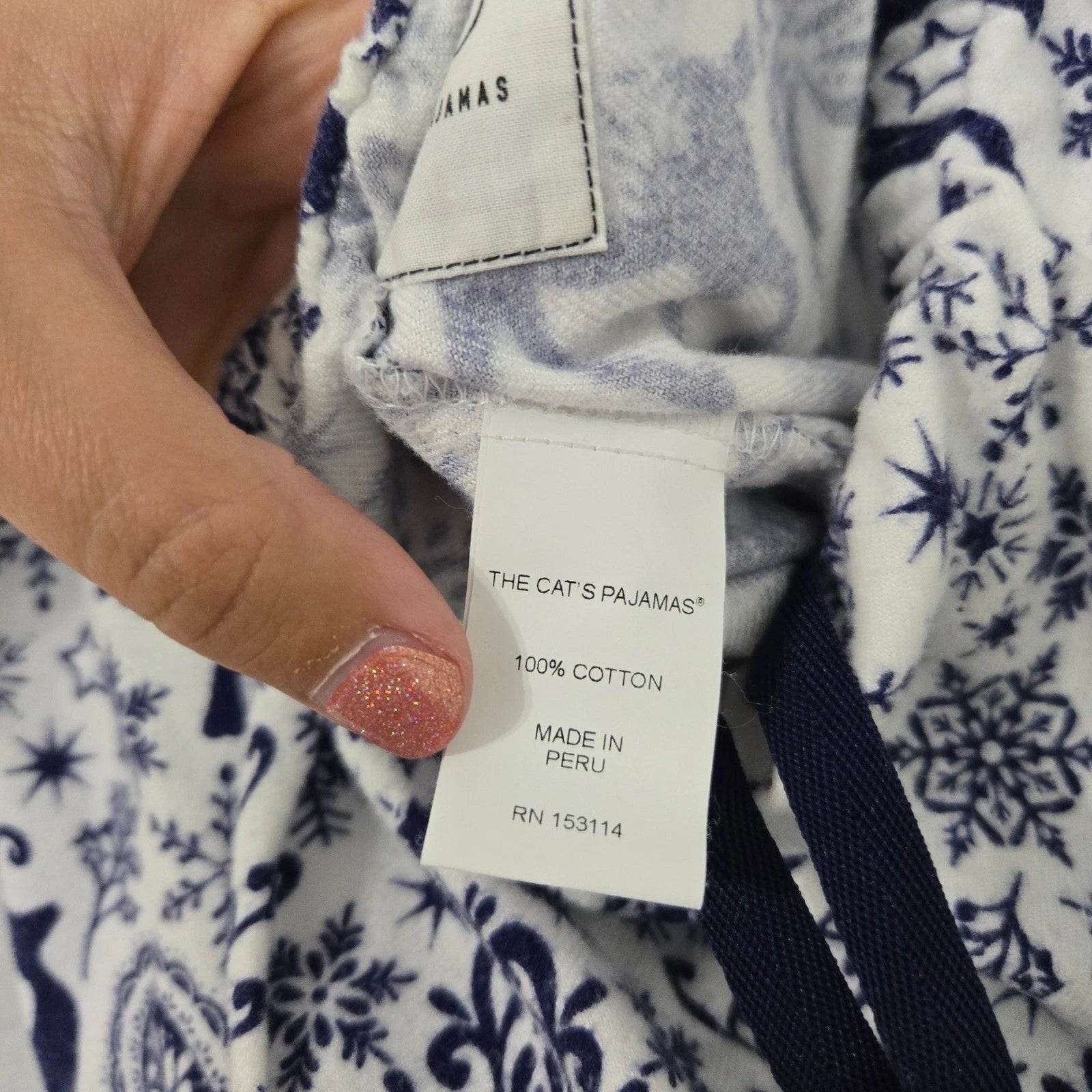 The Cats Pajamas Reindeer PJ Set Womens White Blue Holiday Christmas Loungewear