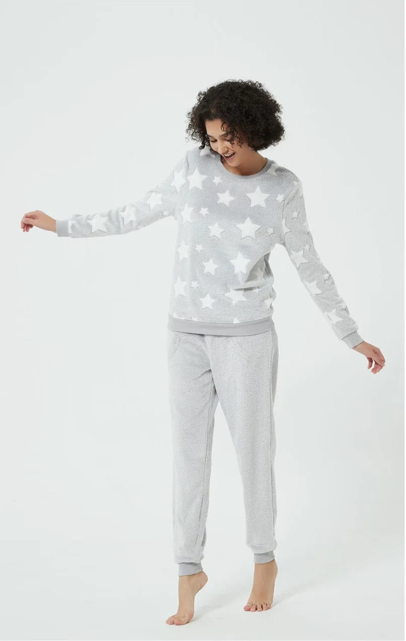 Ladies STAR SUPERSOFT FLEECE PYJAMAS Twosie Cosy Snuggle PJ SET UK 20-26