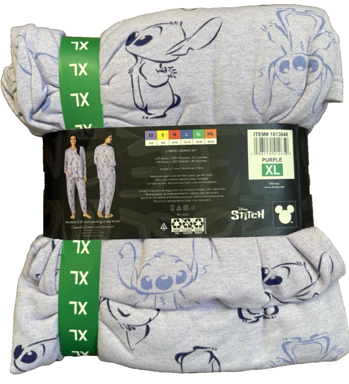 Disney Stitch Womens Size XL Purple Cozy Pajama 2 Piece Lounge Set FAST SHIPPING