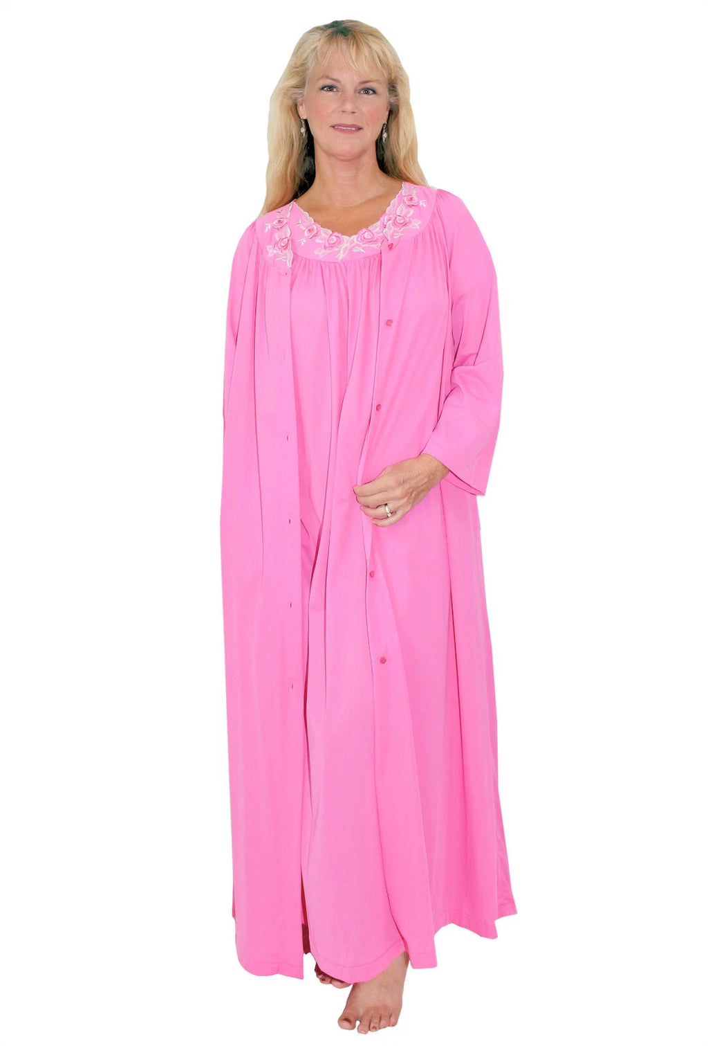 Shadowline Nightgown Robe Womens Rosy Pink Long Nylon Sleepwear Pajama Sleep Set