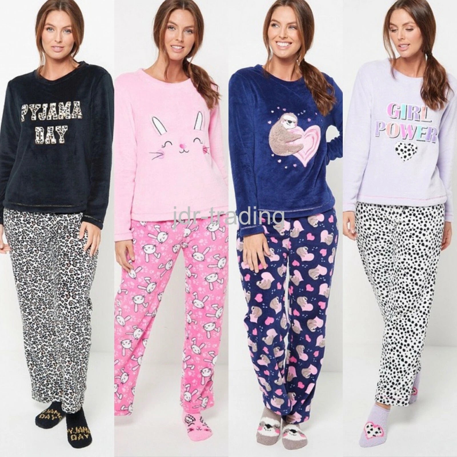 Ladies Womens SUPERSOFT FLEECE Pyjamas and Matching Socks Cosy PJ SET UK 8-26