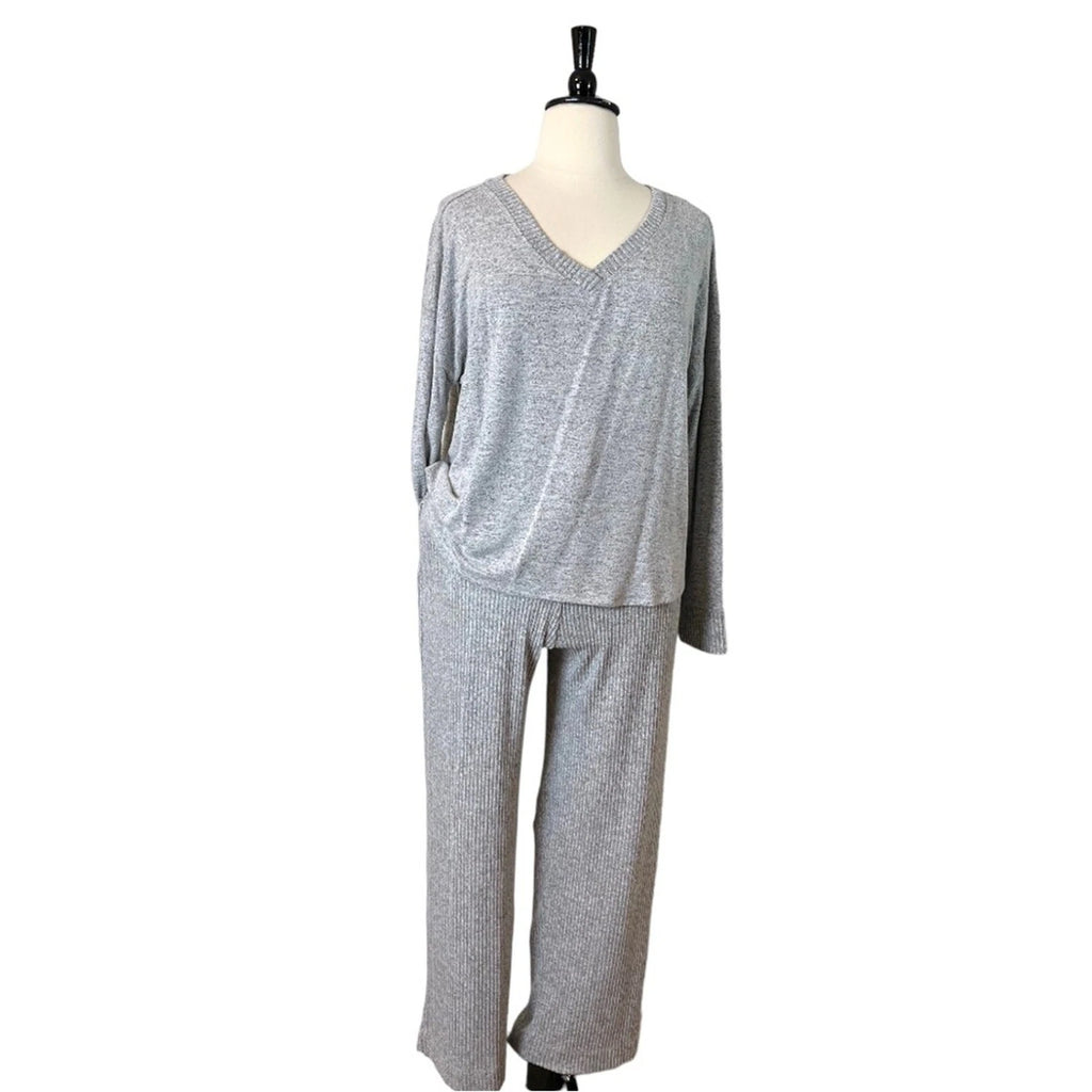 Soma Women’s Lounge Set Brushed Terry Ribbed Wide Leg Pants Gray Size XXL Plus