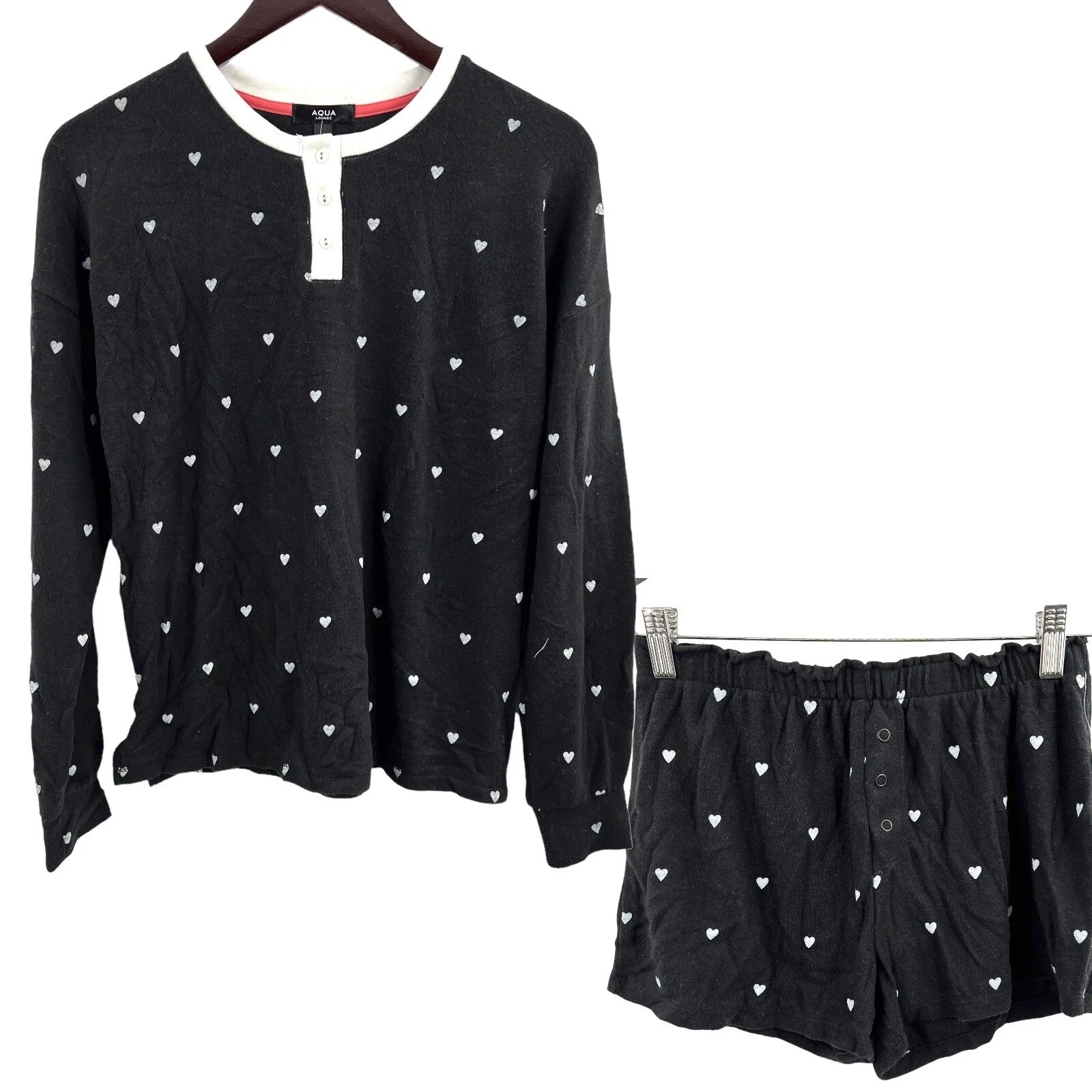 Aqua Slate Pajama Set All Over Hearts New Size Medium