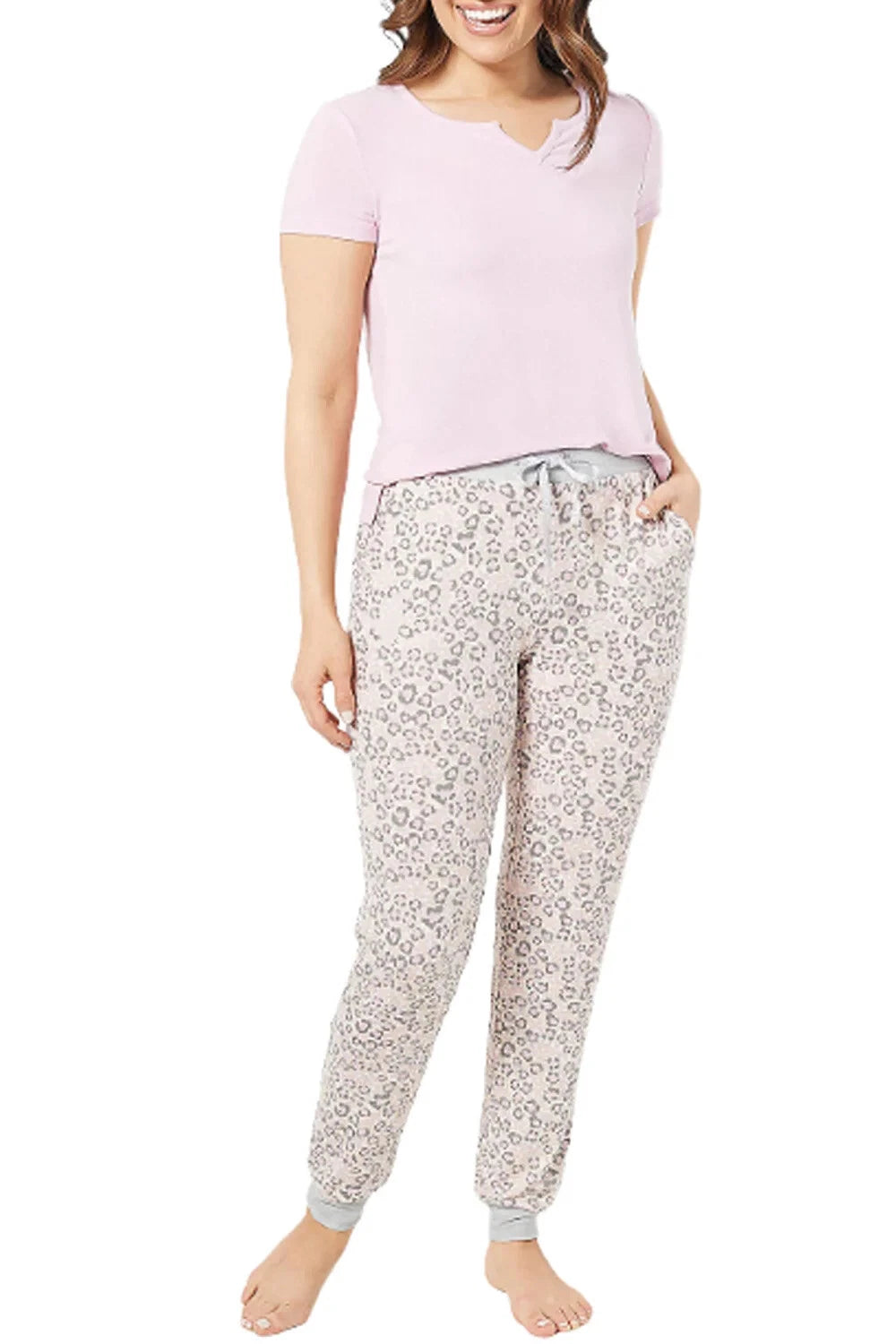 Muk Luks Lush Luxe Short Sleeve Top and Jogger PJ Set Pink Spots 3X New