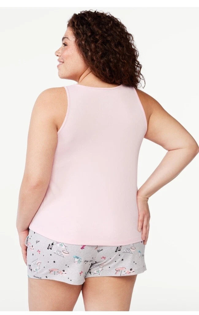 New Joyspun Women's 2pc Print Tank Top and Shorts Pajama Set Size L(12-14)