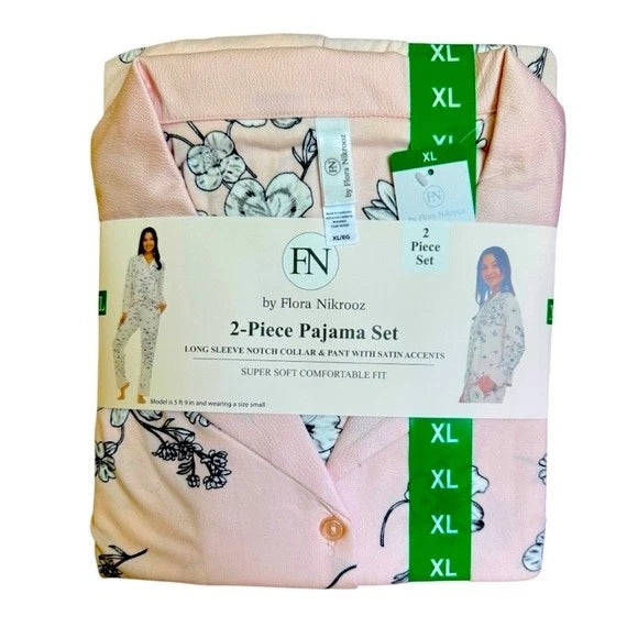 Flora Nikrooz Teal and White Pajama Set Satin Accents 2 Piece