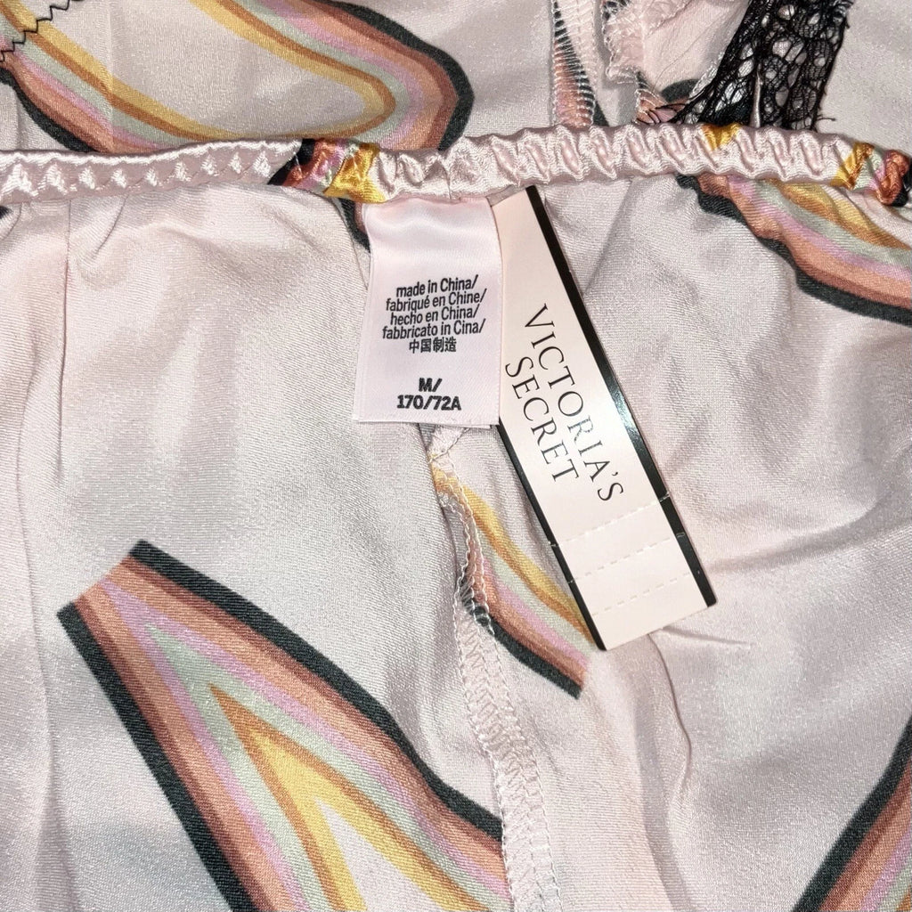 Victoria's Secret Pink Black Lace Satin Pajama Sleep Shorts ONLY Letters Sz M