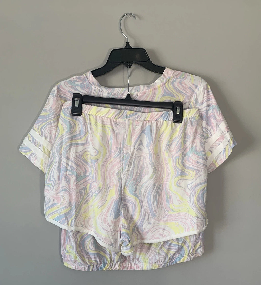 NWT Derek Heart Women’s L Marbled White 2pc Activewear/Sleepwear Pajamas Lounge