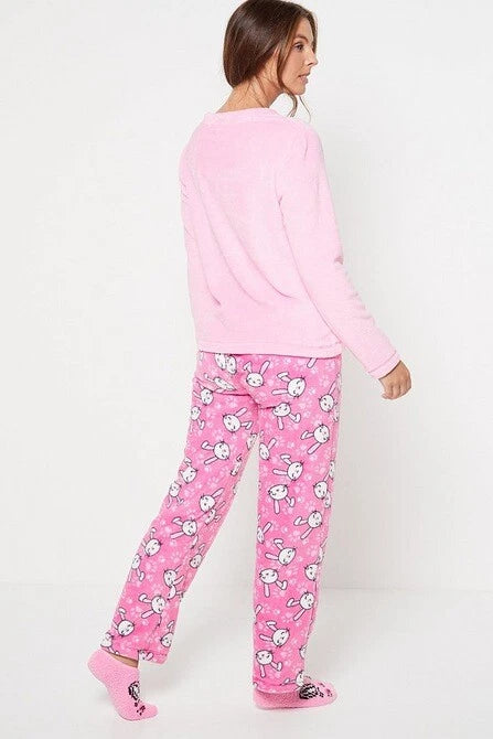 Ladies Womens SUPERSOFT FLEECE Pyjamas and Matching Socks Cosy PJ SET UK 8-26