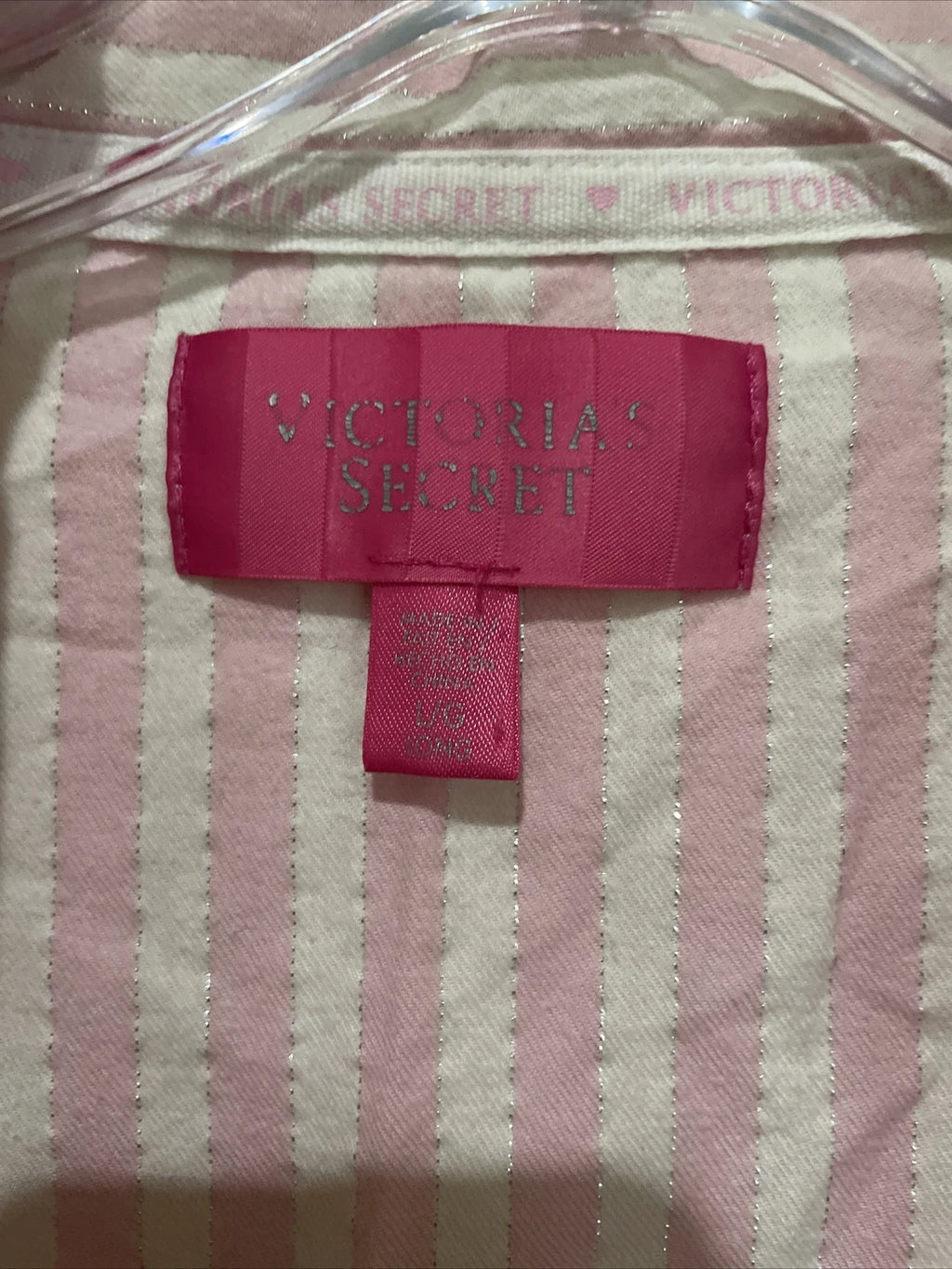 Victoria’s Secret Pajama Set Pink & White Striped Metallic Cotton Large Long