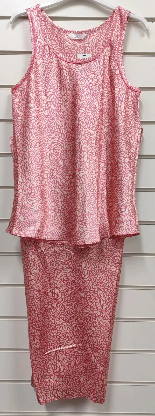 Marlon Ladies Floral Sleeveless Knee Length Satin Pyjama Set UK Sizes 22/24