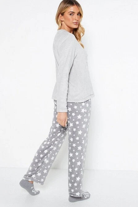 Ladies Womens SUPERSOFT FLEECE Pyjamas and Matching Socks Cosy PJ SET UK 8-26