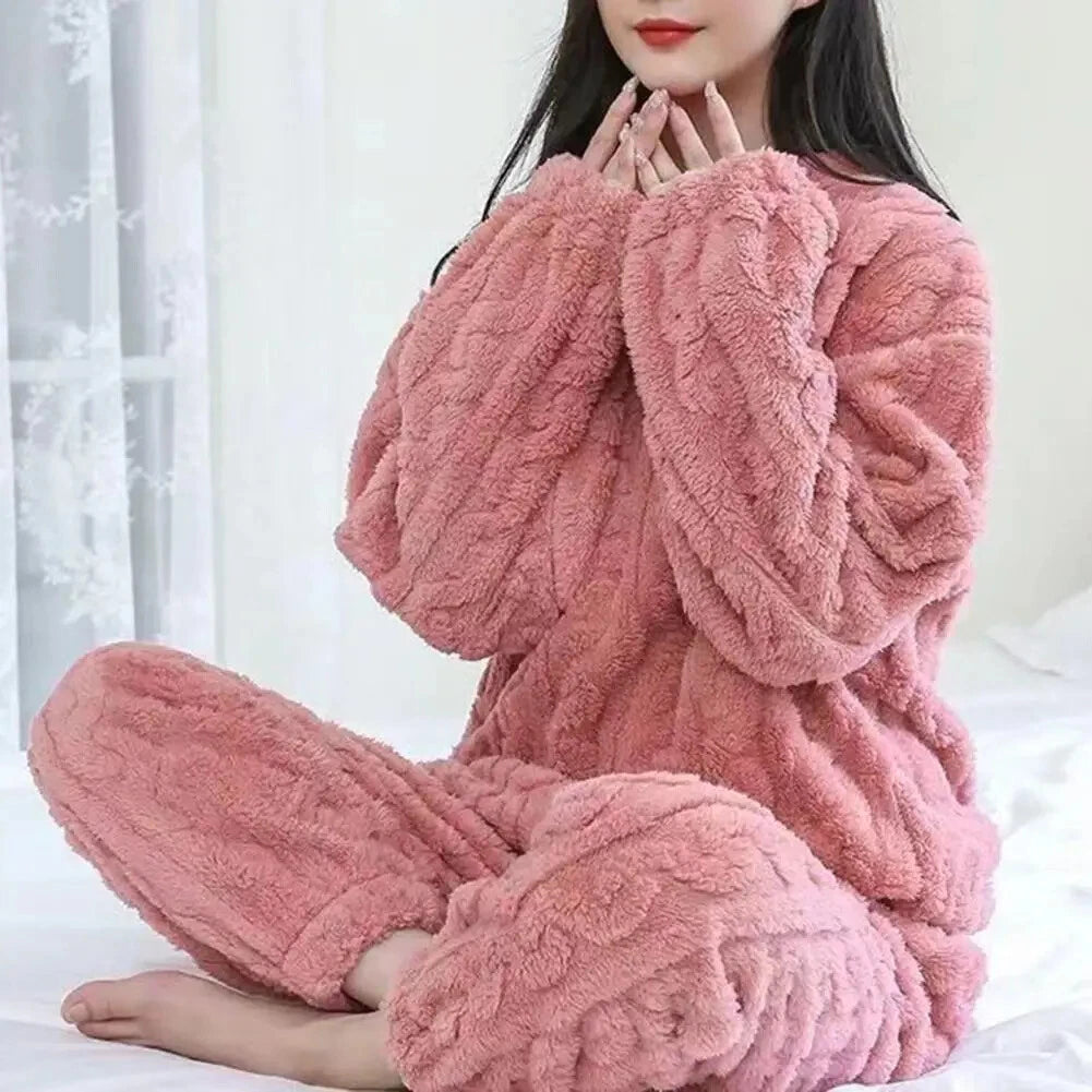Winter Pajama Sets Women Sleepwear 2-piece Thicken Pullover Pants