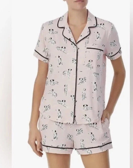 NWT Kate Spade Knit Pajama pj's Set Size S Shorts dogs Dalmations Pink