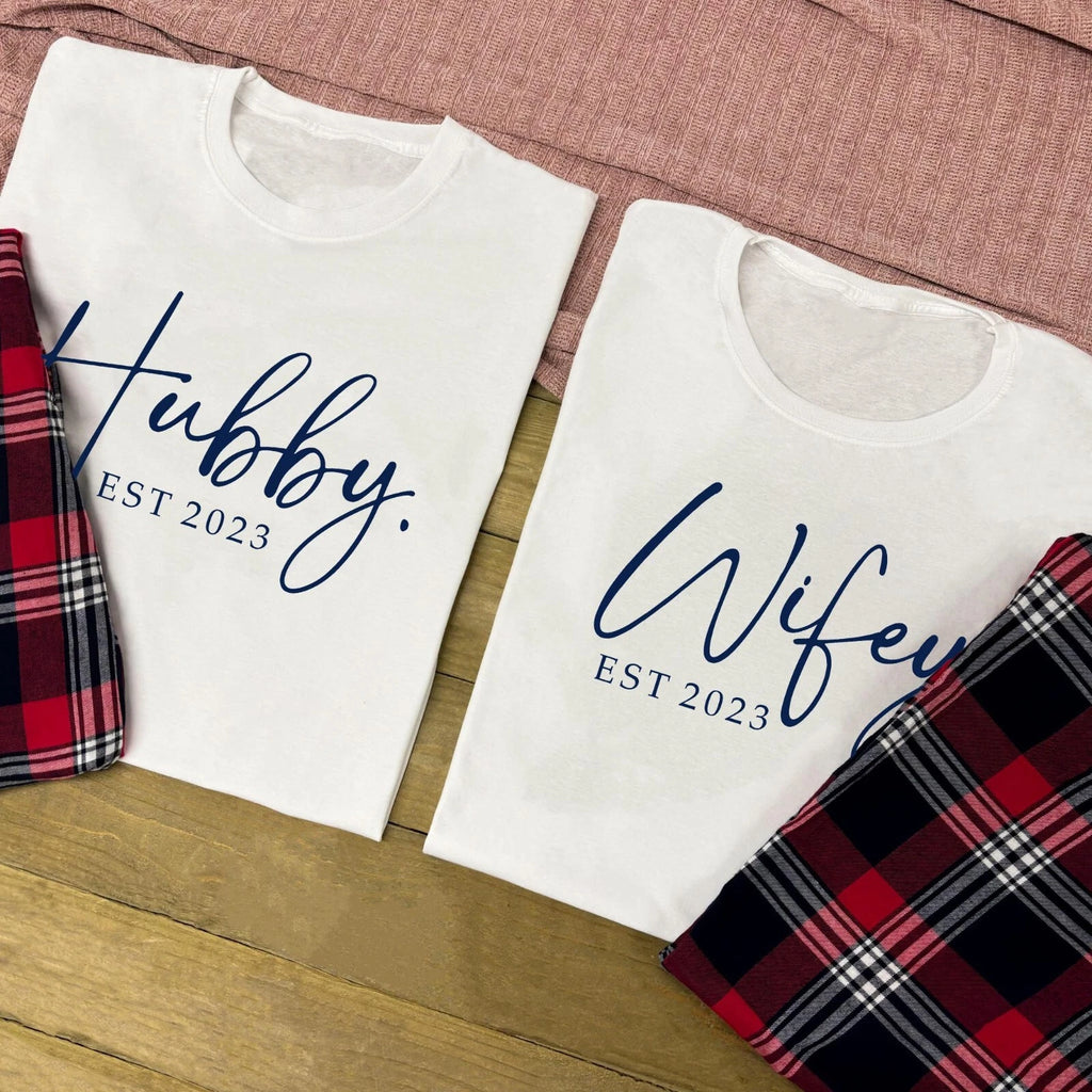 CUSTOM COUPLES PYJAMAS Hubby & Wifey Mr & Mrs Matching PJs Wedding Newlywed Gift