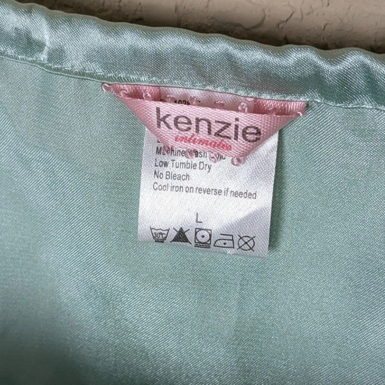 Kenzie Satin Pajama Set 2 Piece Cami & Cropped Pants Mint Green Lace Trim Size L