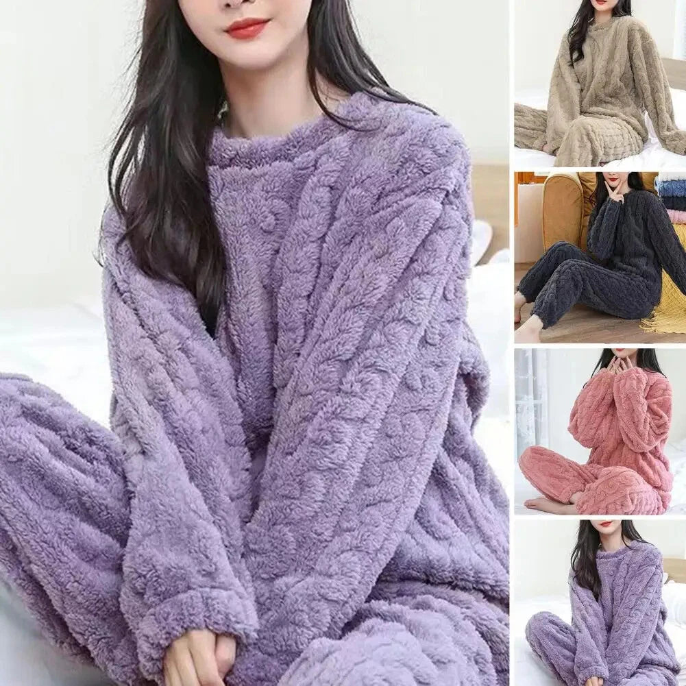 Winter Pajama Sets Women Sleepwear 2-piece Thicken Pullover Pants