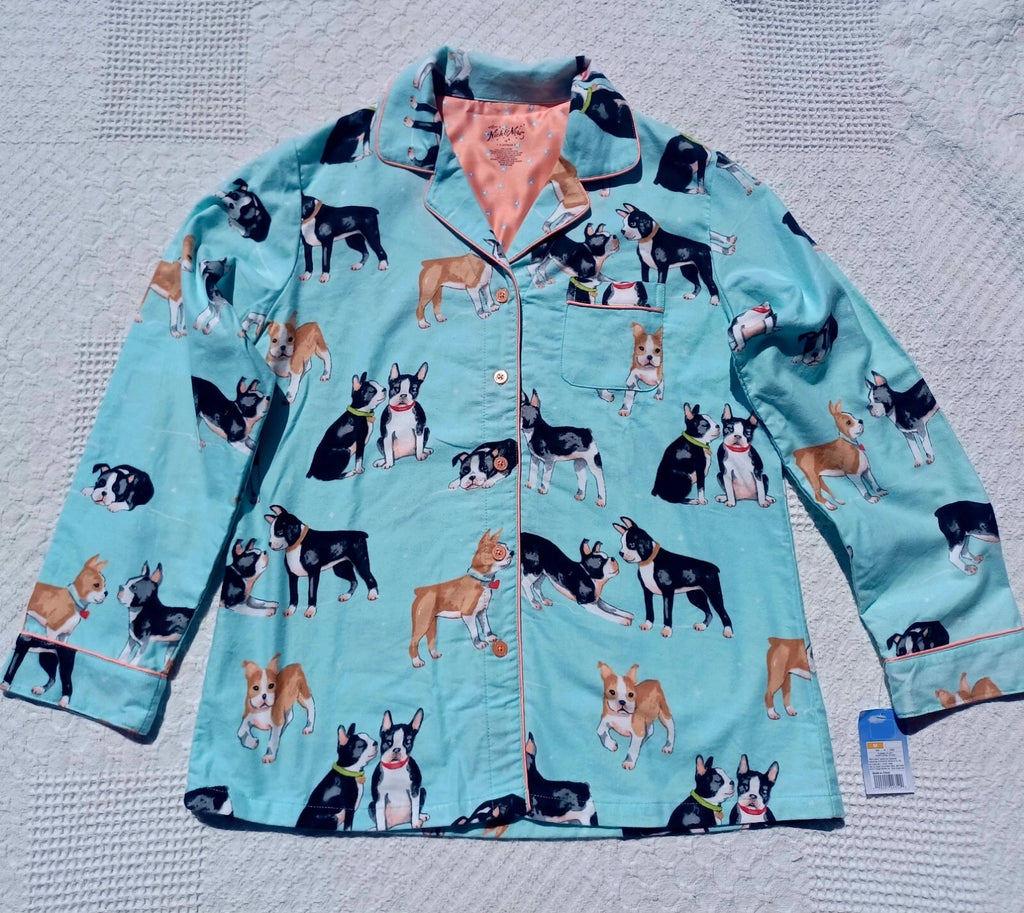 Nick&Nora Flannel Sleepwear Cotton Pajama Set Puppy Eyes Dog Print Relaxed M