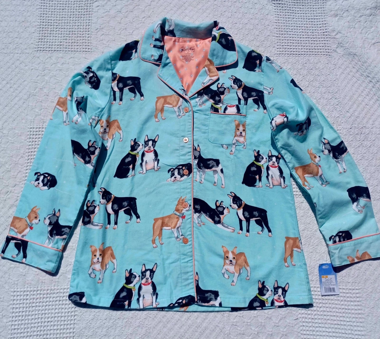 Nick&Nora Flannel Sleepwear Cotton Pajama Set Puppy Eyes Dog Print Relaxed M
