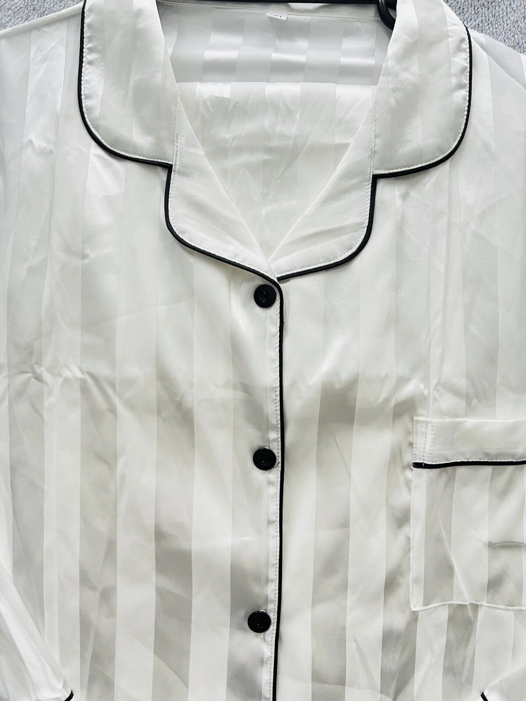 New Women’s Plus Size 5XL White Satin Pyjamas Pjs Sleepwear Set Black Trim