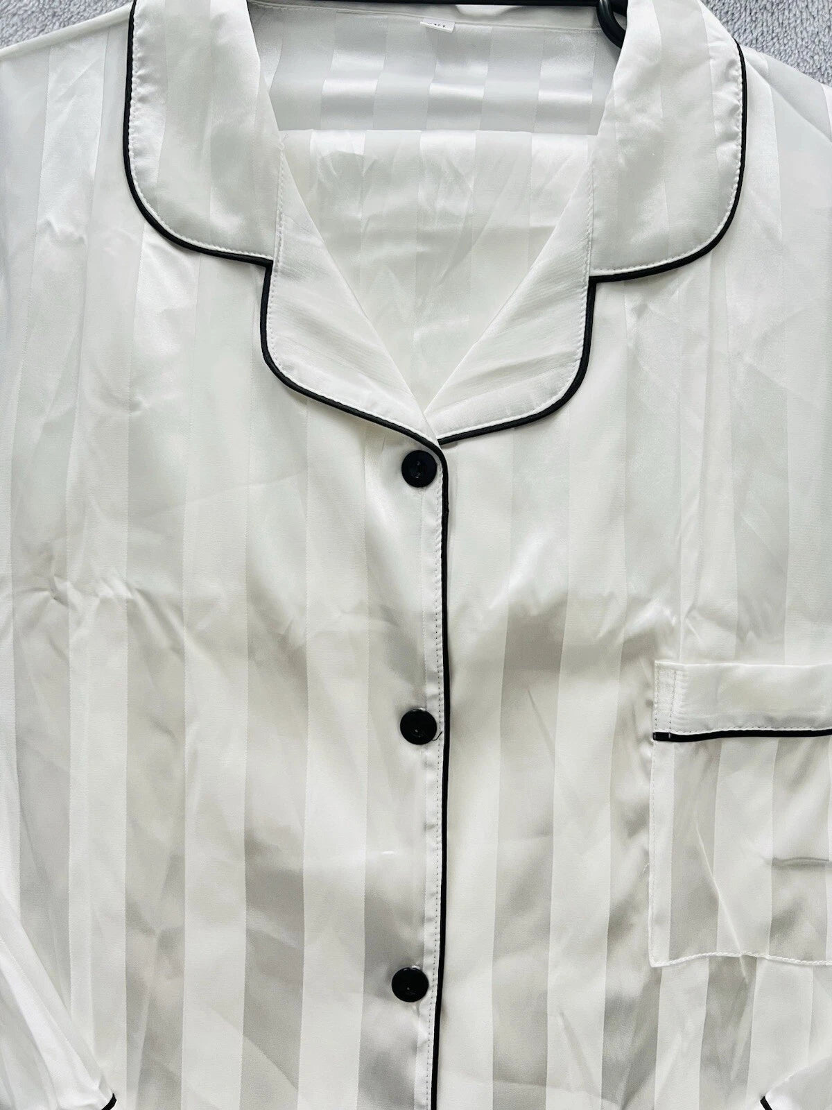 New Women’s Plus Size 5XL White Satin Pyjamas Pjs Sleepwear Set Black Trim