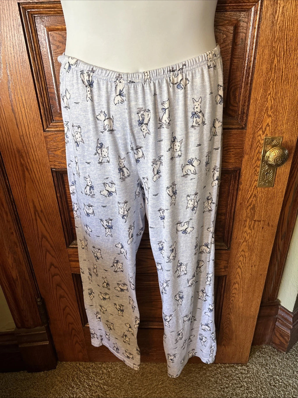 LAURA ASHLEY Women's Blue Pajama PJ Pants Top Set Scottie Westie Dog Print, Sz L