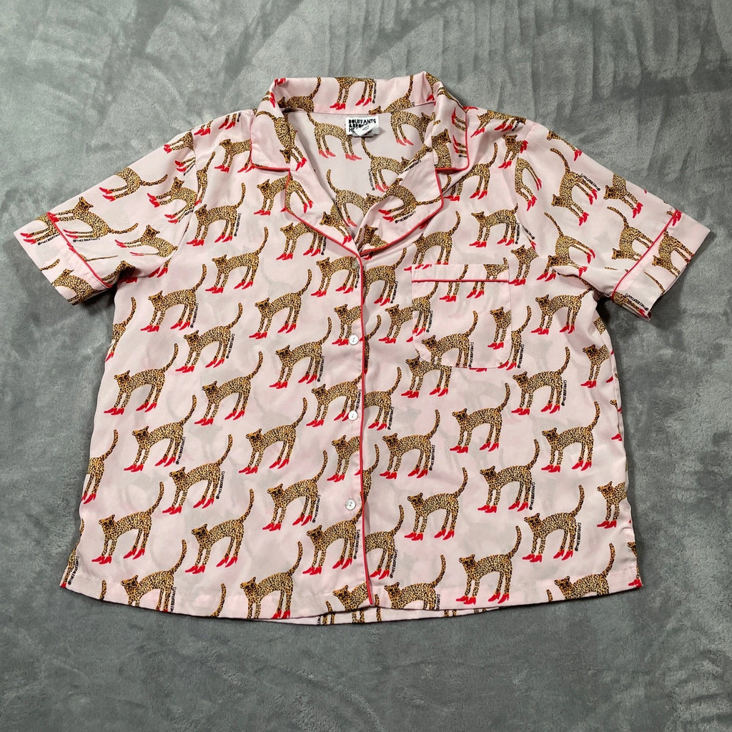 Bouffants Broken Hearts Pajama Set Women Large Pink Cheetah Novelty Sleep Lounge