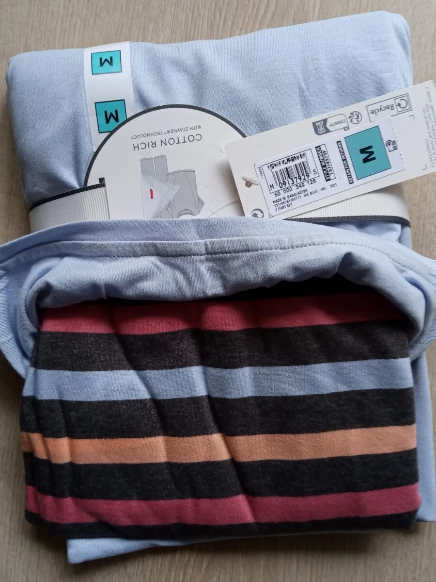 M&S Ladies Pyjama Set Size 12-14 Light Blue Long Leg, Short Sleeve New