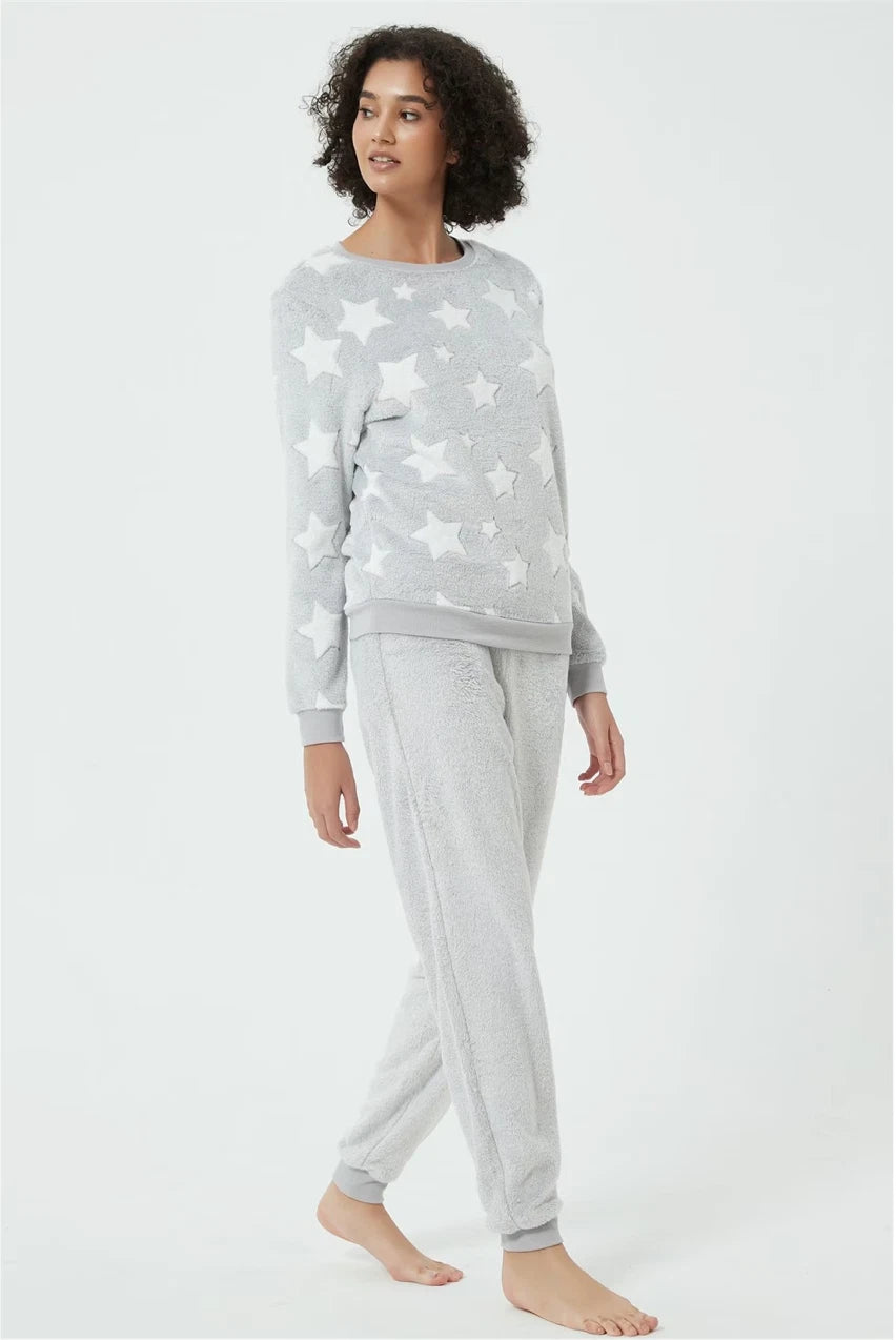 Ladies STAR SUPERSOFT FLEECE PYJAMAS Twosie Cosy Snuggle PJ SET UK 20-26