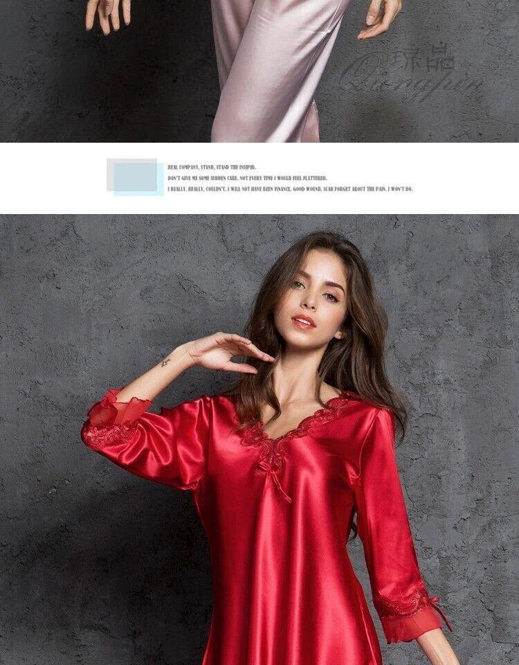 Women's Faux Silk Sexy Lace Silk Pajamas Silk Pajamas Set Home Sleepwear 2pcs