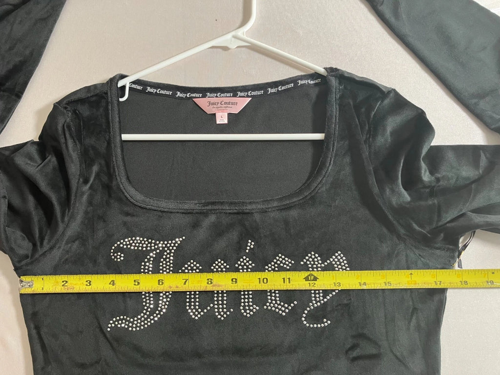 Juicy Couture Velour Sleepwear Lounge Set Size Large Black Top + Flare Pants NEW