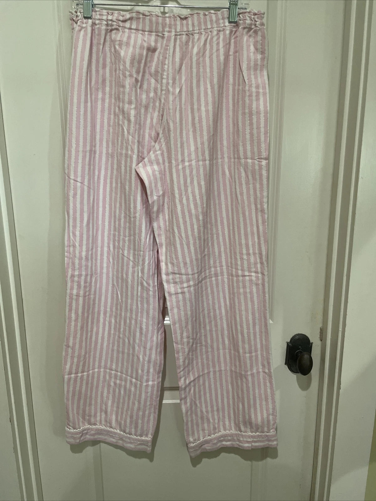 Victoria’s Secret Pajama Set Pink & White Striped Metallic Cotton Large Long