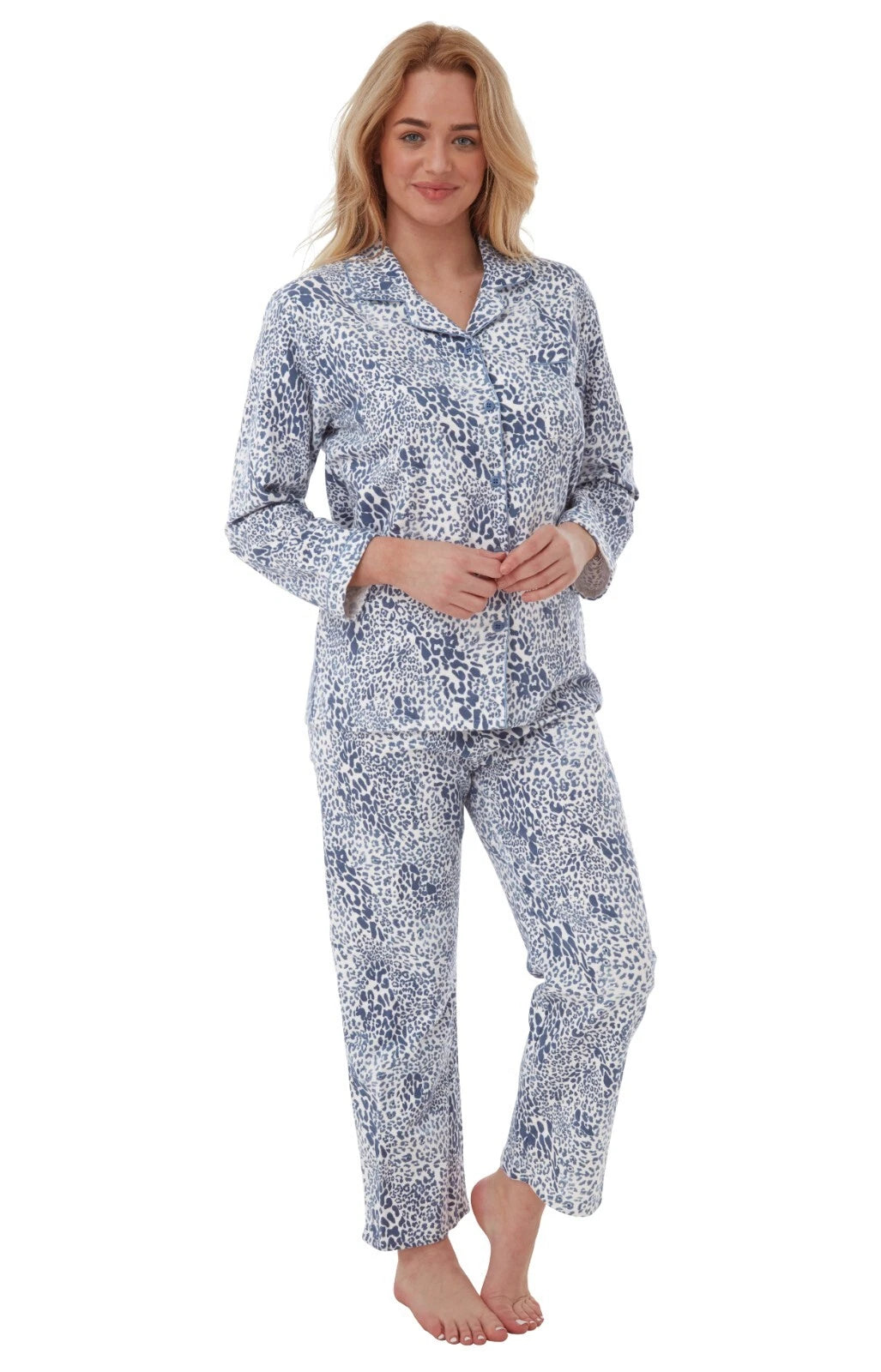 Indigo Sky Animal Print Traditional Styled Brushed Cotton L/S Pyjamas Denim