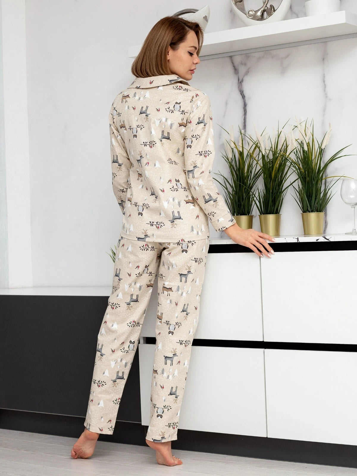 Winter Morning Women's Long Sleeve Cotton Flannel Pajamas Size 46 (S)