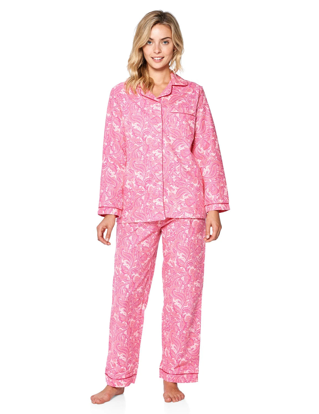 Casual Nights Women's Flannel Long Sleeve Button Down Pajama Set