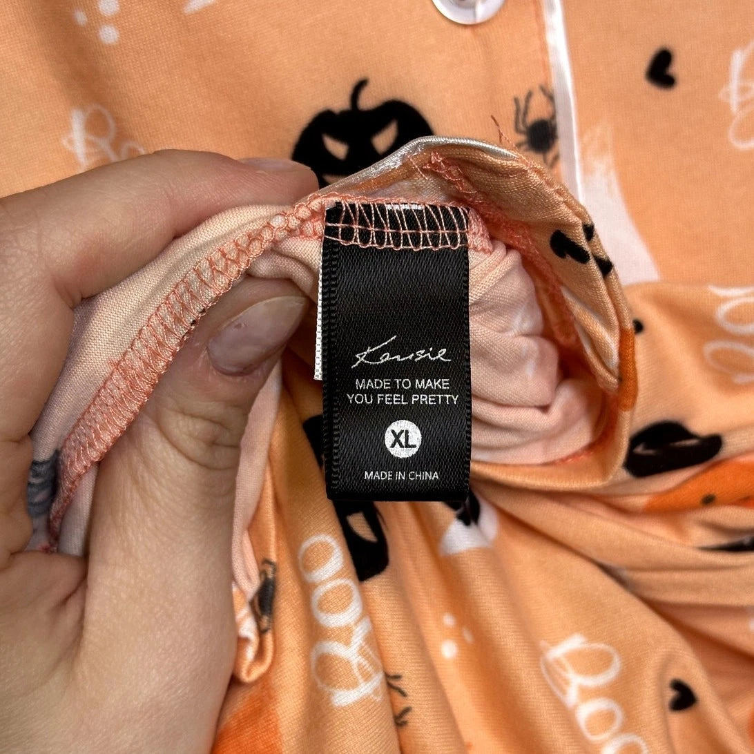 Kensie 2-Piece Women's Halloween Boo Orange Pajamas Set Size XL