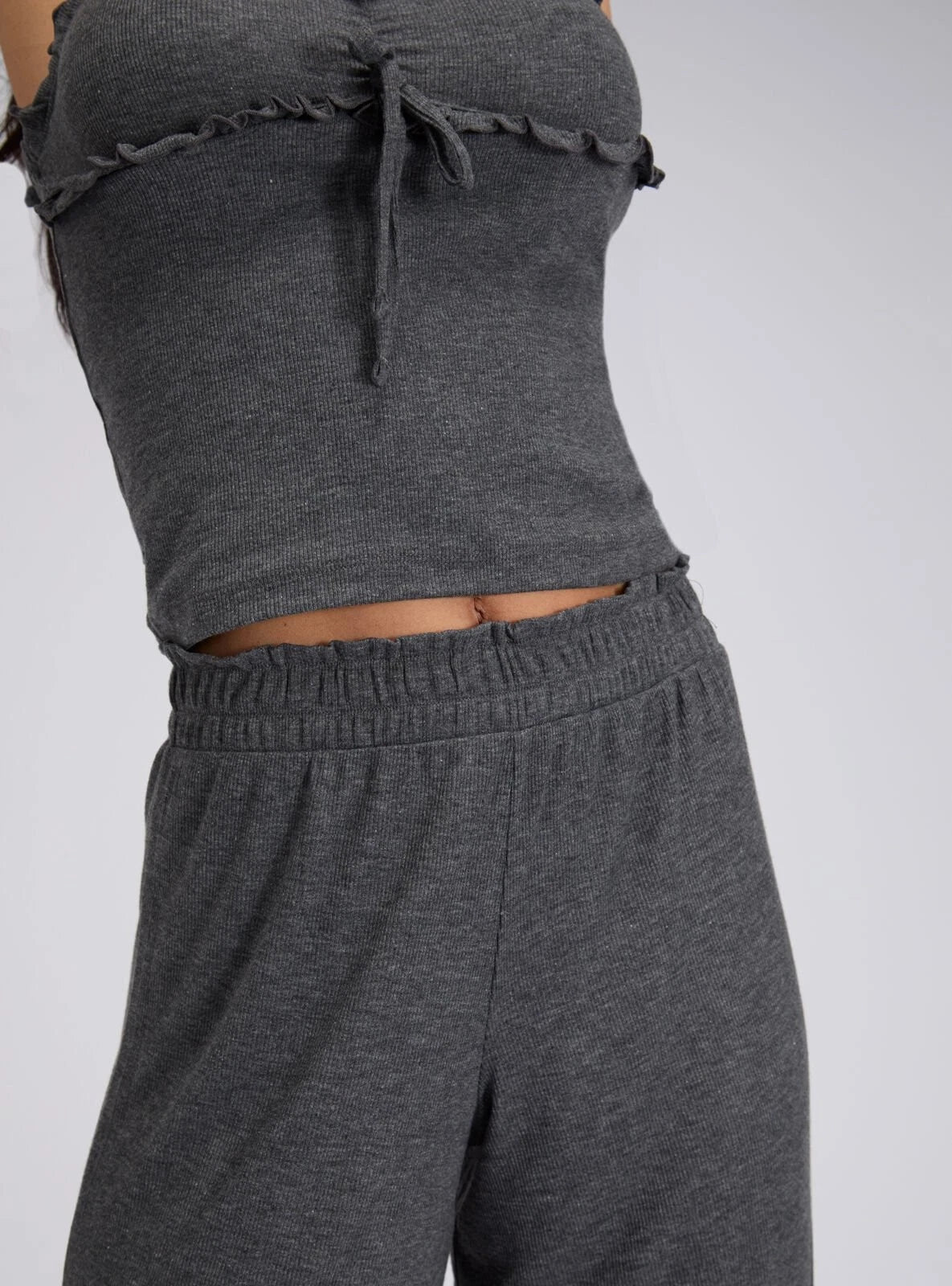 Boux Avenue Pyjama Set Women's Soft Comfy Frill Ribbed Pants Cami Top Sleepwear