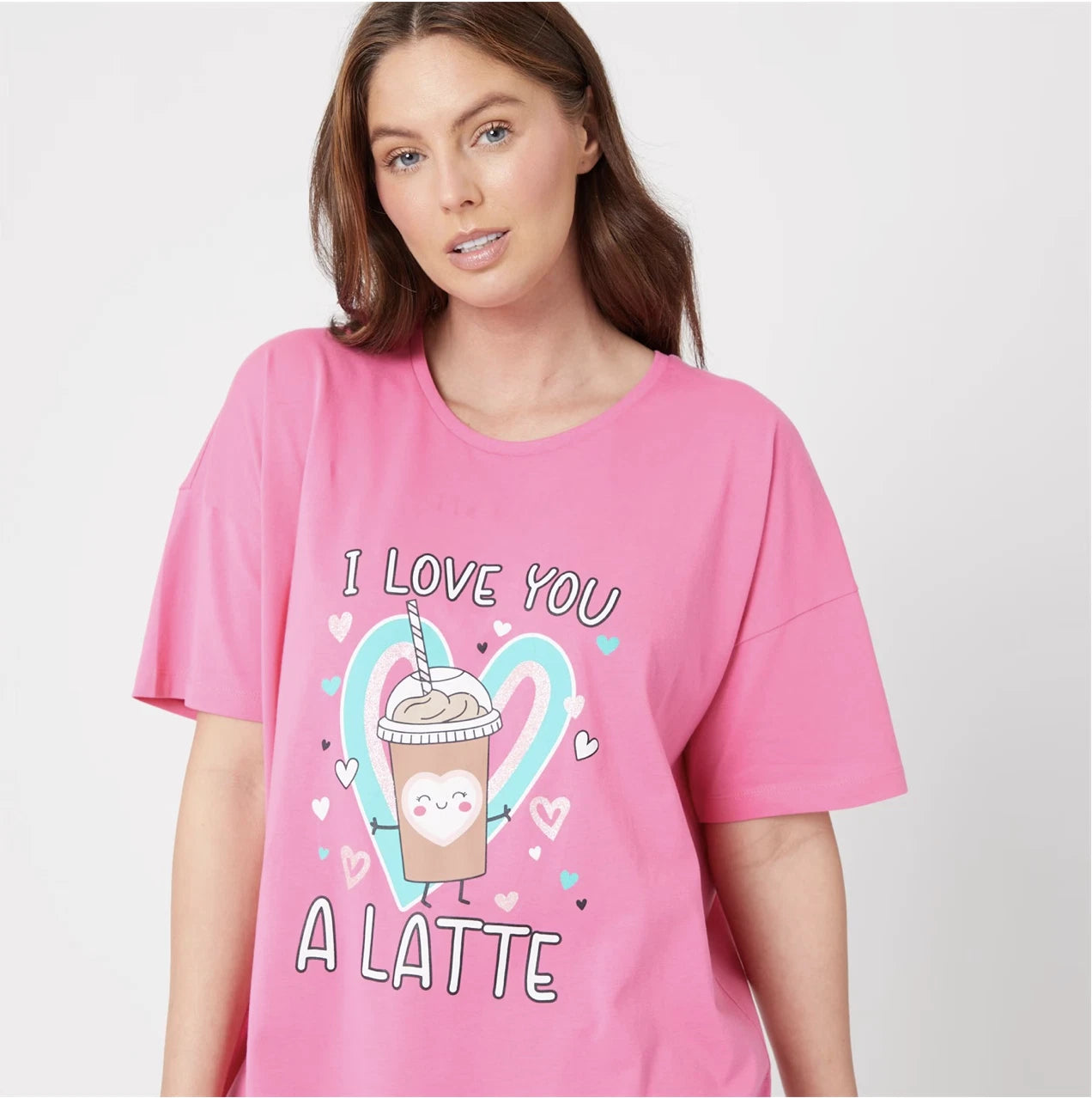 Ladies I LOVE YOU A LATTE PYJAMAS Set T Shirt & Long Pants Top PJS UK 12-14