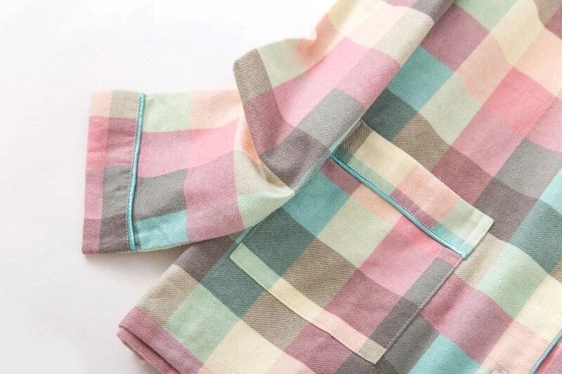 Womens 100% Cotton Pajamas Set Flannel Printed Button Nightwear Loungewear 12-24